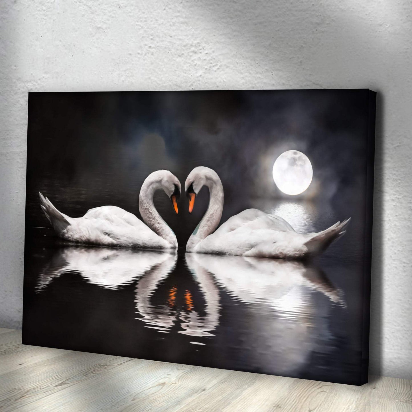 Moonlit Romantic Swan Canvas Wall Art - Tailored Canvases - Flyclothing LLC