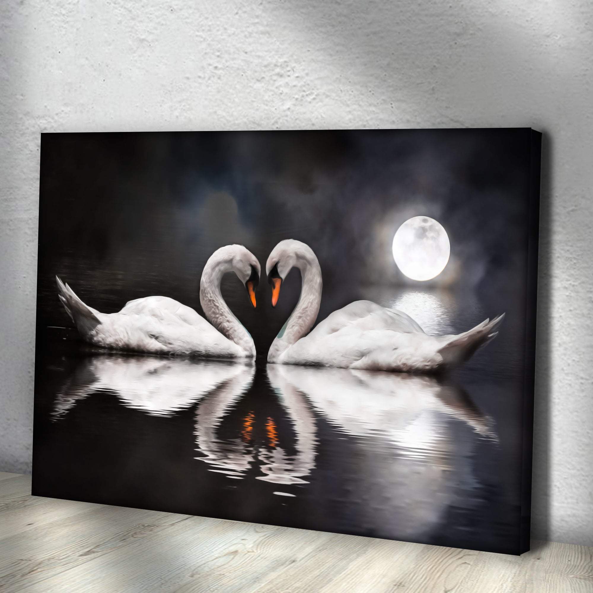 Moonlit Romantic Swan Canvas Wall Art - Tailored Canvases - Flyclothing LLC