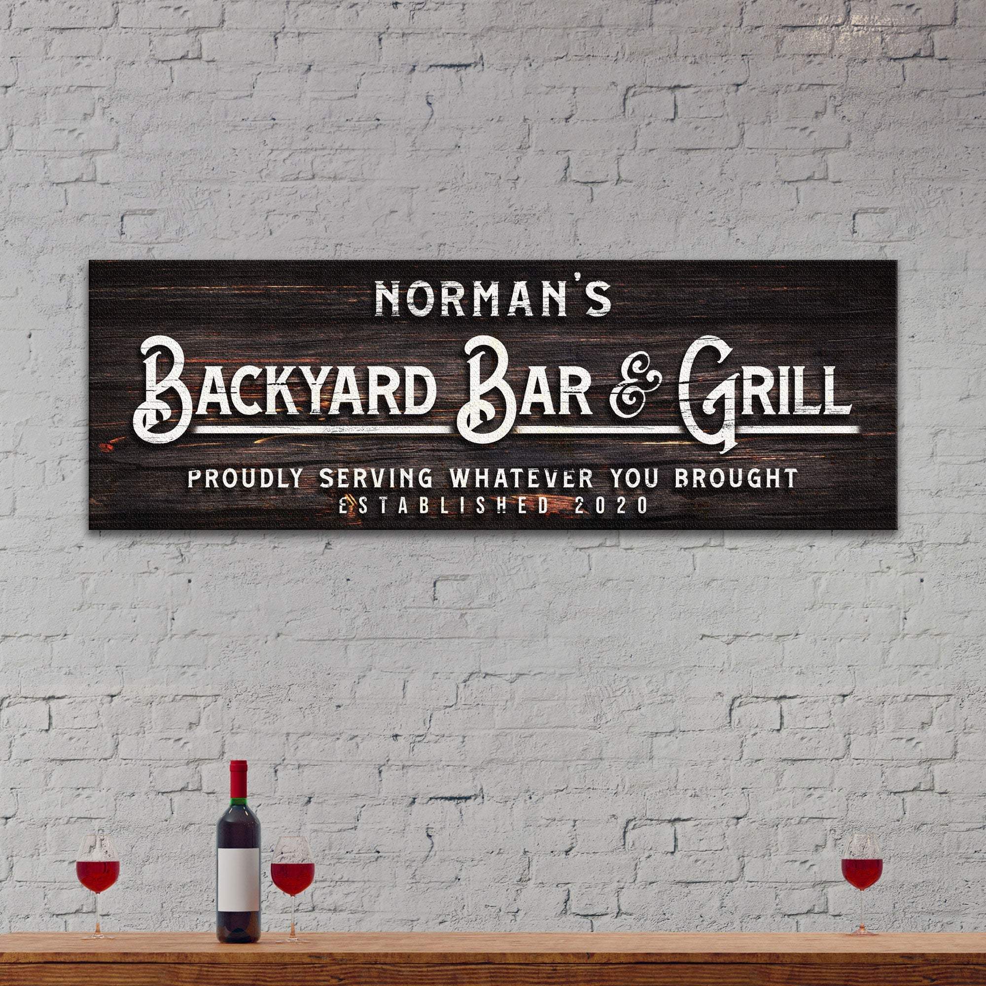 Custom Backyard Bar and Grill Sign: Custom Bar Signs for Home Bar – Perfect for Outdoor Man Cave Decor - Tailored Canvases - Flyclothing LLC