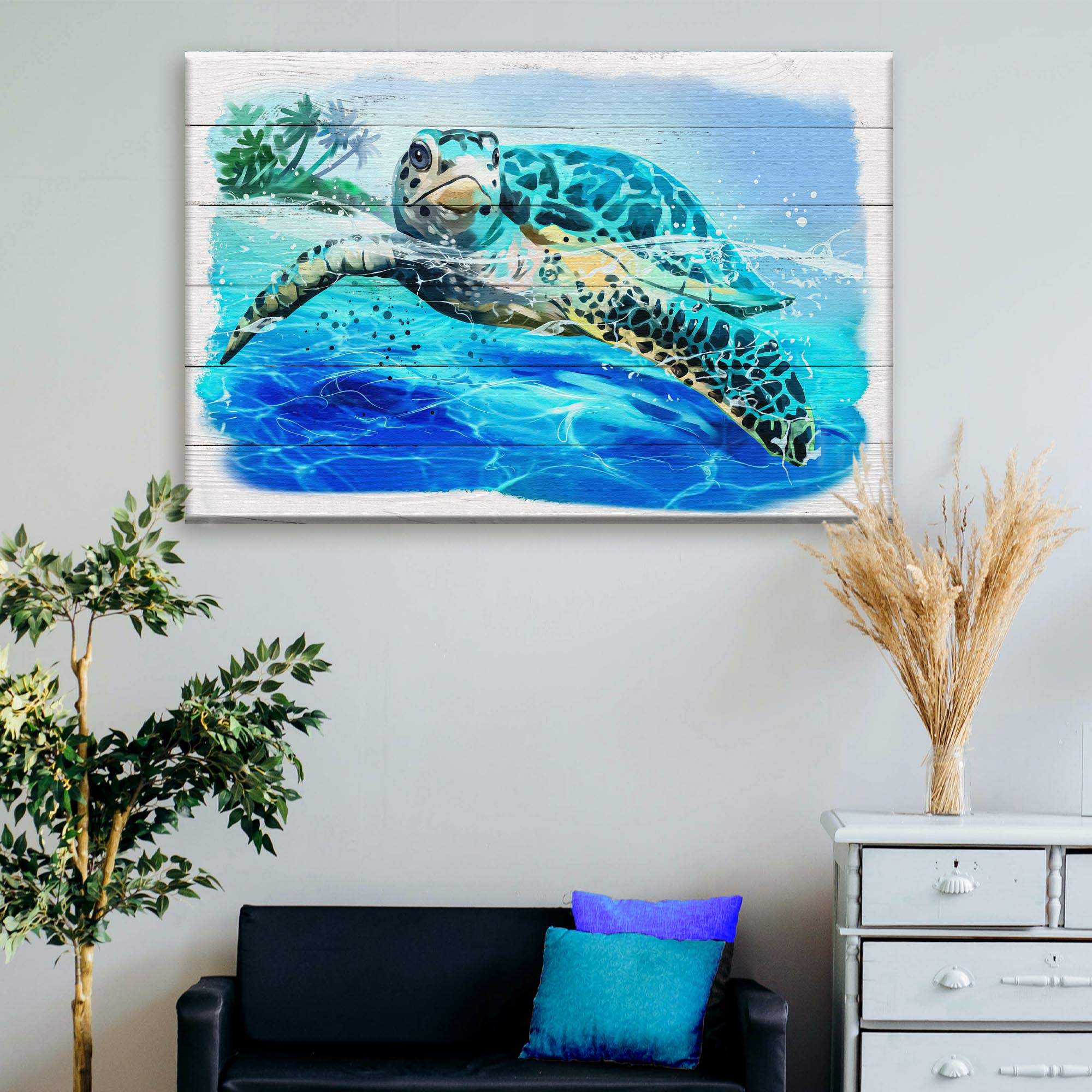 Turtle Oasis Watercolor Canvas Wall Art - Tailored Canvases - Flyclothing LLC