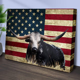 Longhorn Cattle American Flag Canvas Wall Art - Tailored Canvases - Flyclothing LLC