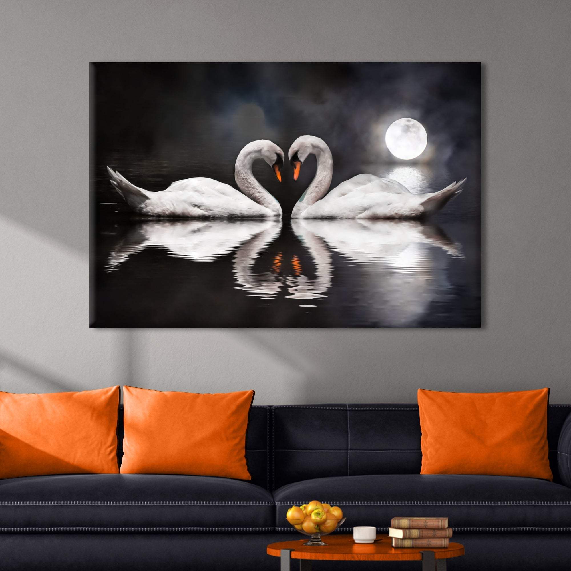 Moonlit Romantic Swan Canvas Wall Art - Tailored Canvases - Flyclothing LLC