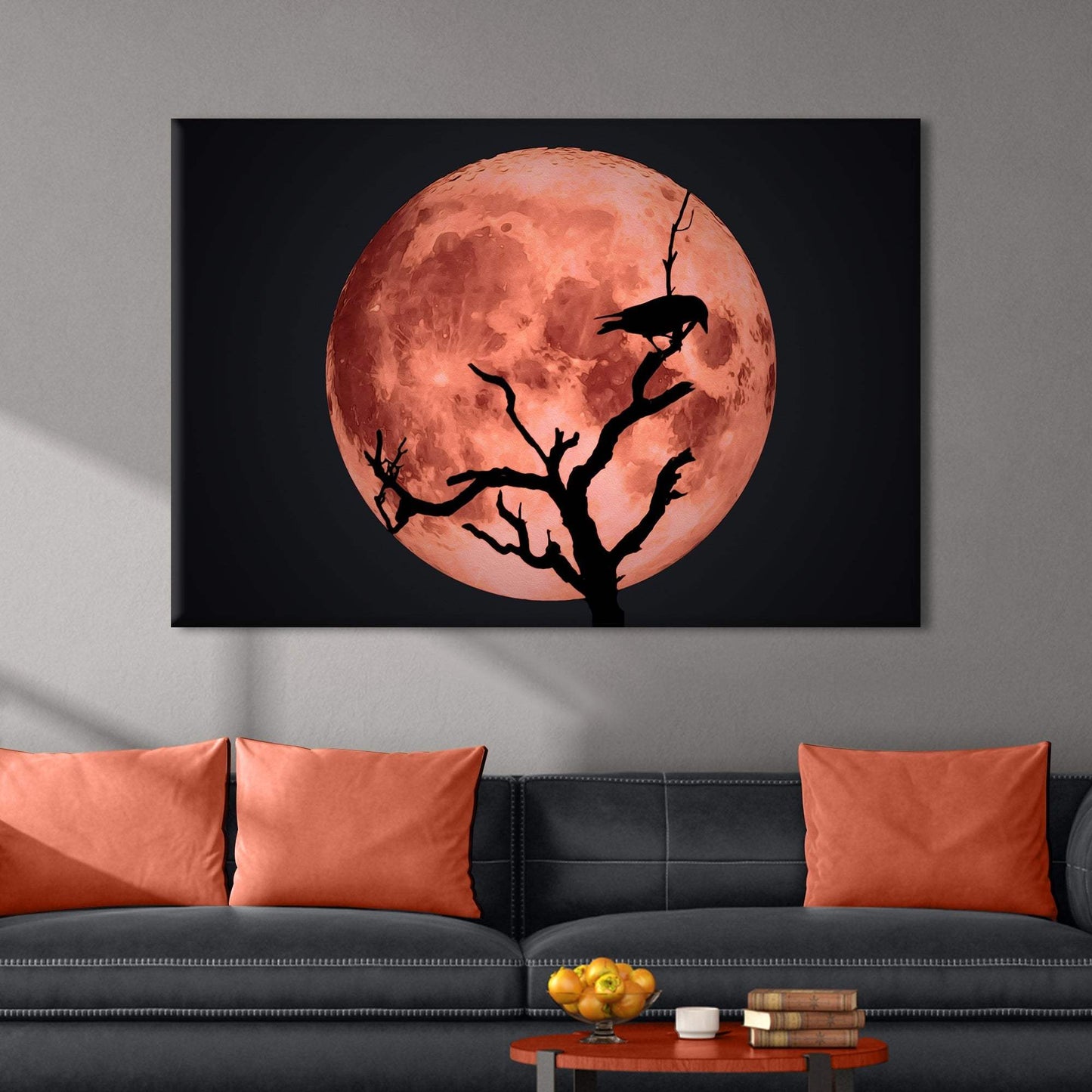 Crow And Blood Moon Canvas Wall Art - Tailored Canvases - Flyclothing LLC