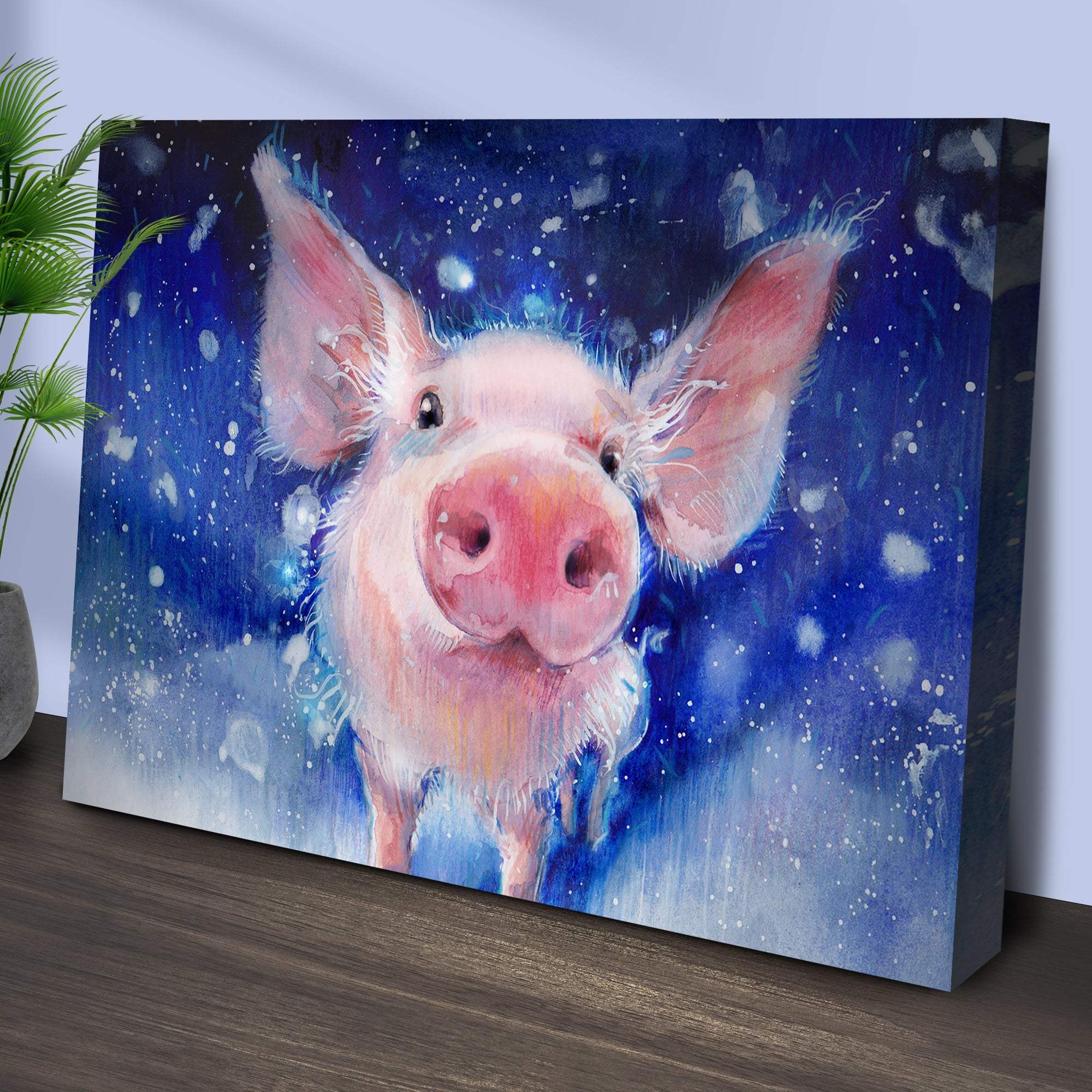 Fluffy Pig Watercolor Canvas Wall Art - Tailored Canvases - Flyclothing LLC
