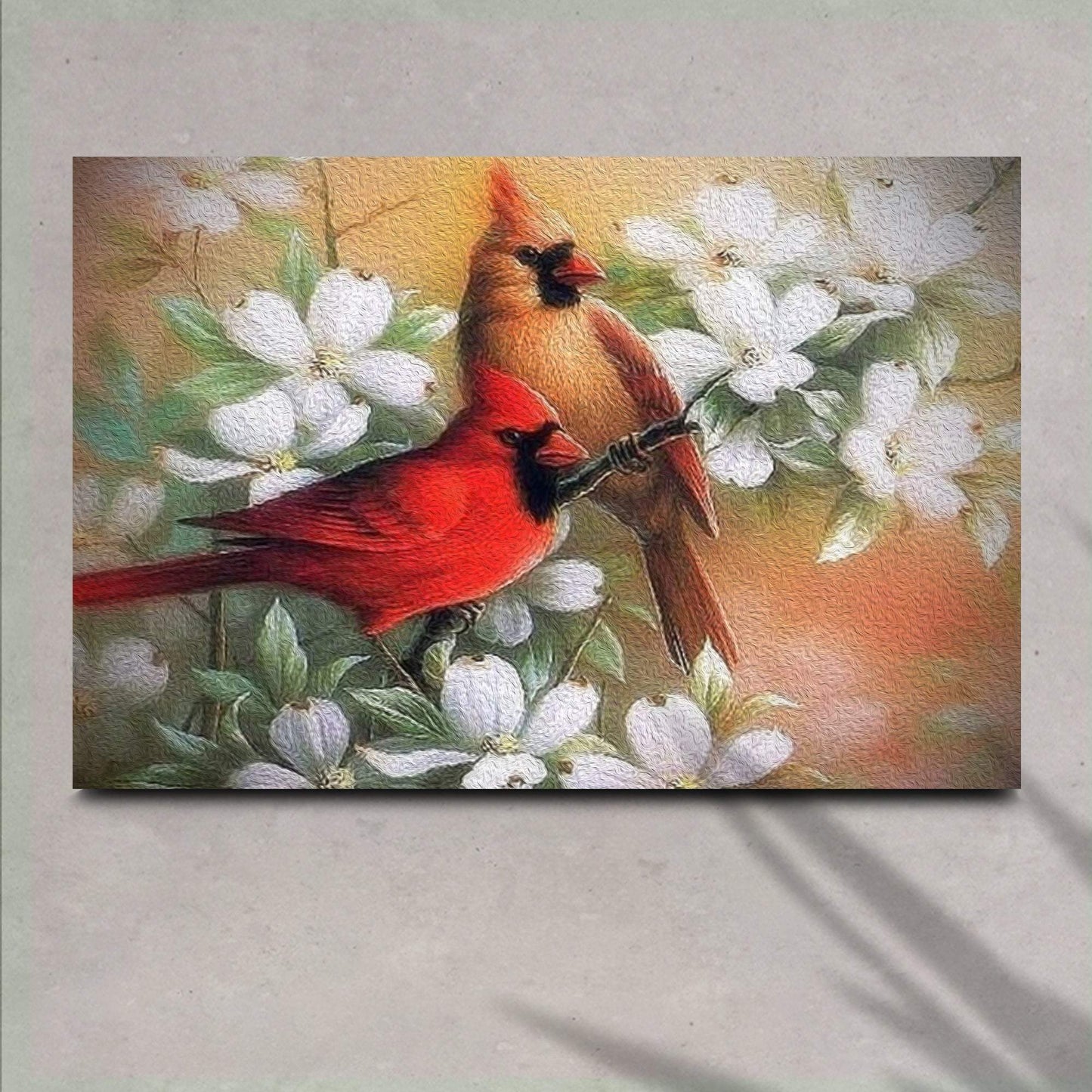 Cardinals on Dogwood Painting Canvas Wall Art - Tailored Canvases - Flyclothing LLC