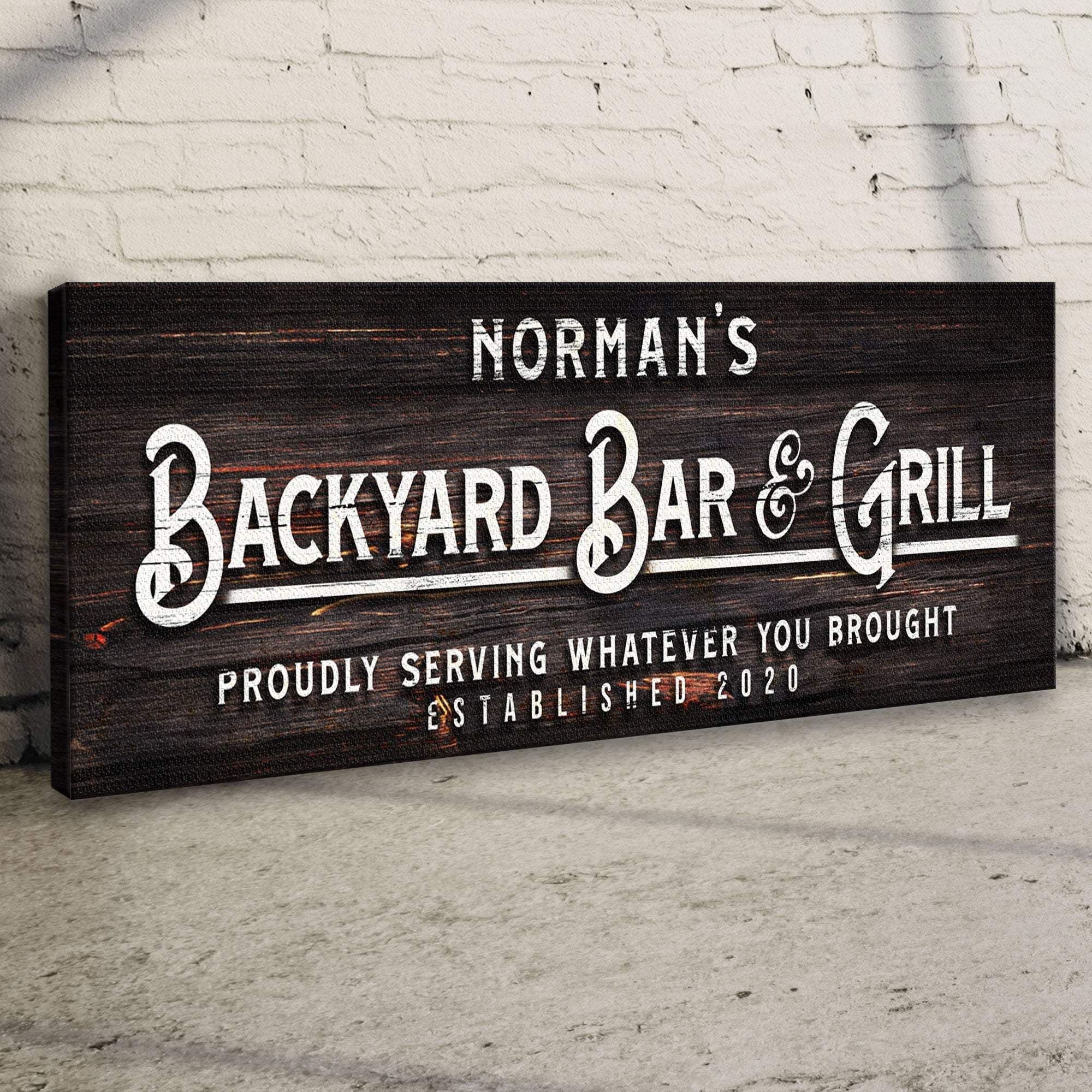 Custom Backyard Bar and Grill Sign: Custom Bar Signs for Home Bar – Perfect for Outdoor Man Cave Decor - Tailored Canvases - Flyclothing LLC