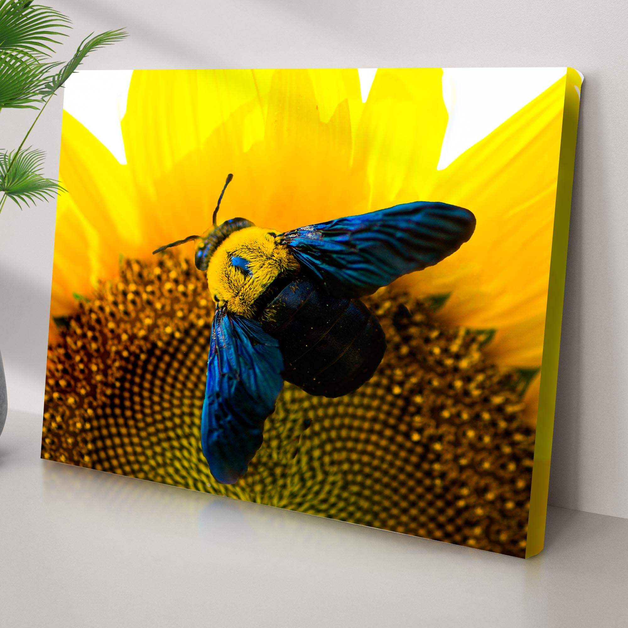Bee Hoverfly Above A Sunflower Canvas Wall Art - Tailored Canvases - Flyclothing LLC