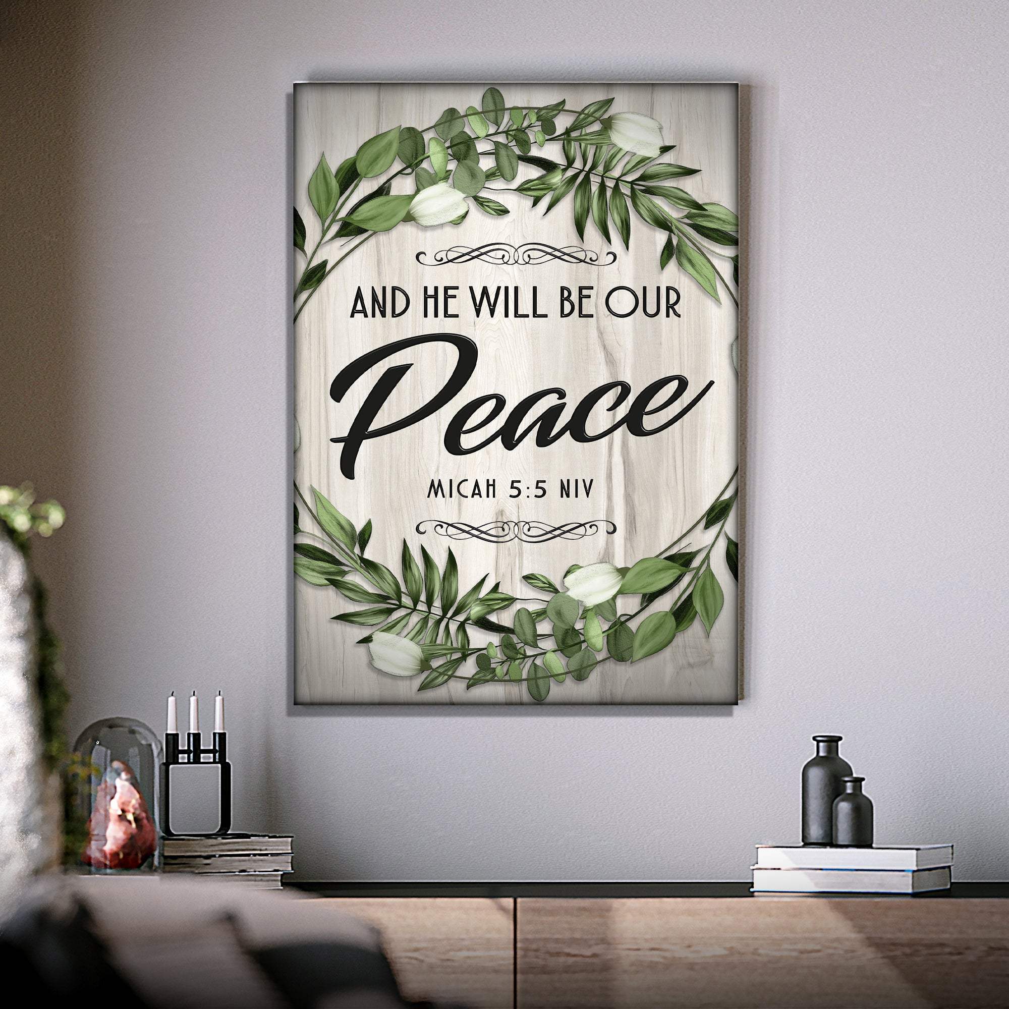 Micah 5:5 NIV - And He Will Be Our Peace Scripture Sign - Tailored Canvases - Flyclothing LLC