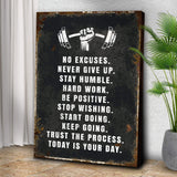No Excuses Motivational Sign - Tailored Canvases - Flyclothing LLC