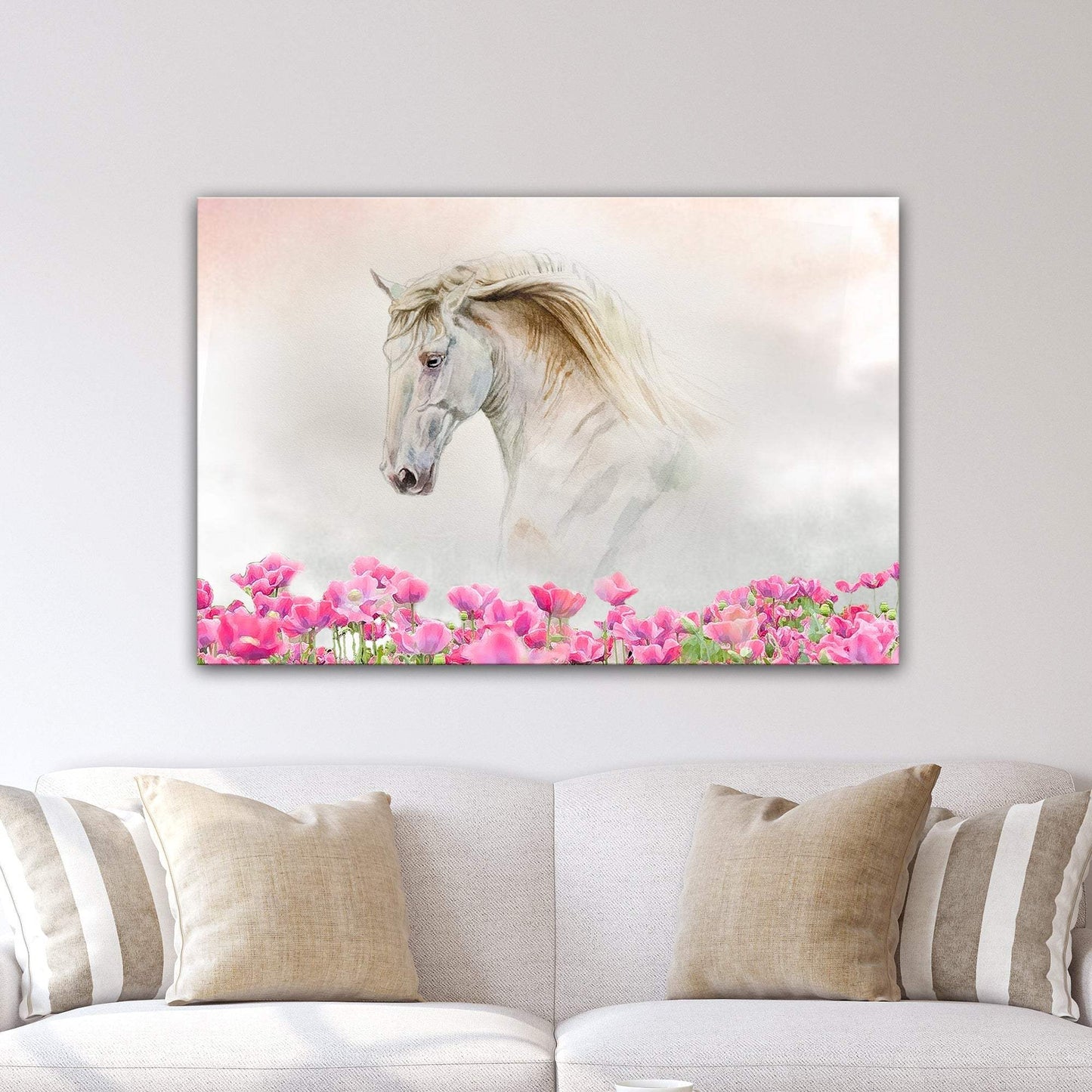 Floral White Horse Canvas Wall Art - Tailored Canvases - Flyclothing LLC