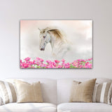 Floral White Horse Canvas Wall Art - Tailored Canvases - Flyclothing LLC