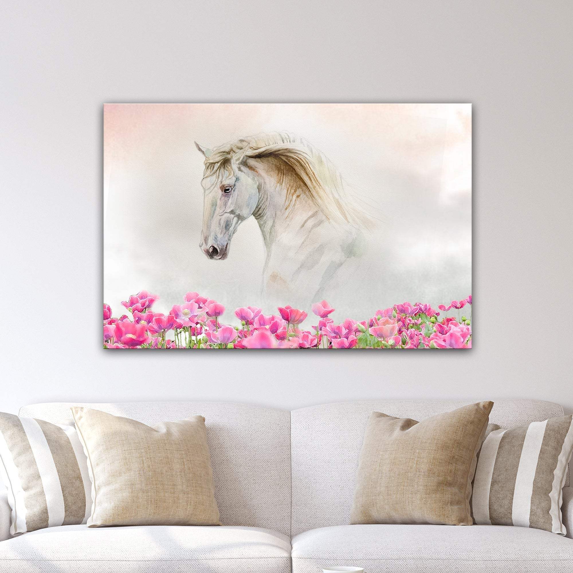 Floral White Horse Canvas Wall Art - Tailored Canvases - Flyclothing LLC