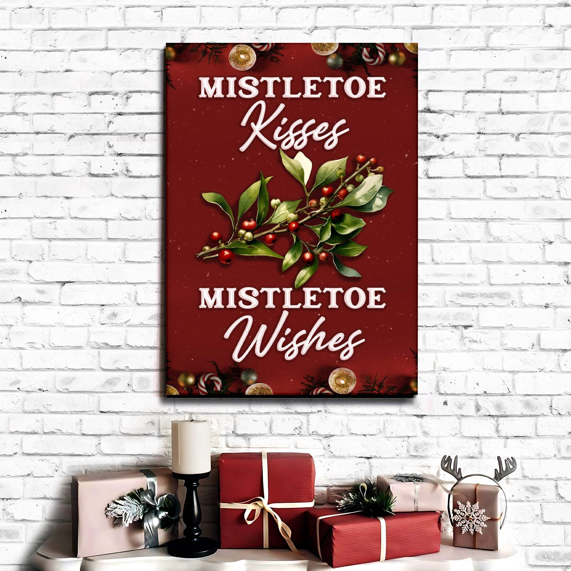 Kisses And Wishes Mistletoe Sign - Tailored Canvases - Flyclothing LLC