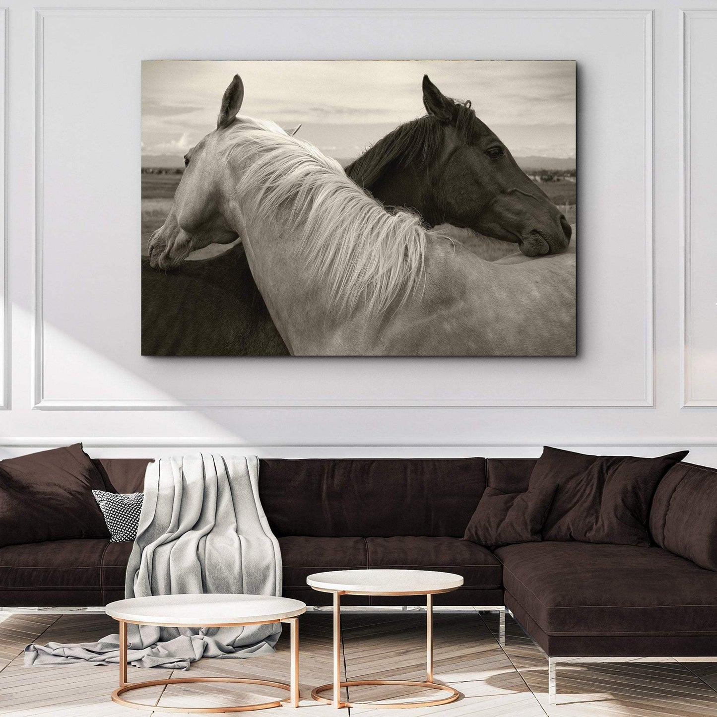 Monochrome Couple Horse Canvas Wall Art - Tailored Canvases - Flyclothing LLC