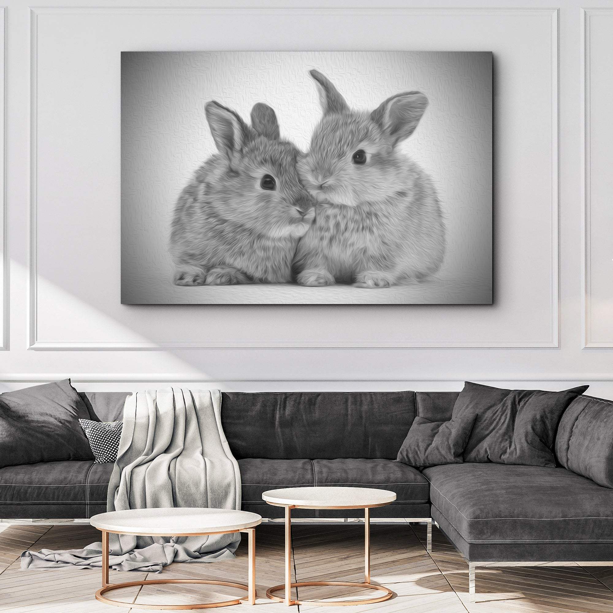Gray Rabbits Sketch Canvas Wall Art - Tailored Canvases - Flyclothing LLC