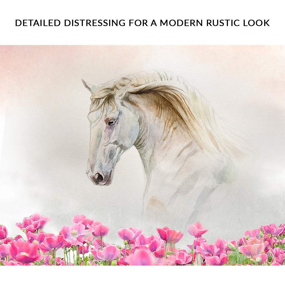 Floral White Horse Canvas Wall Art - Tailored Canvases - Flyclothing LLC