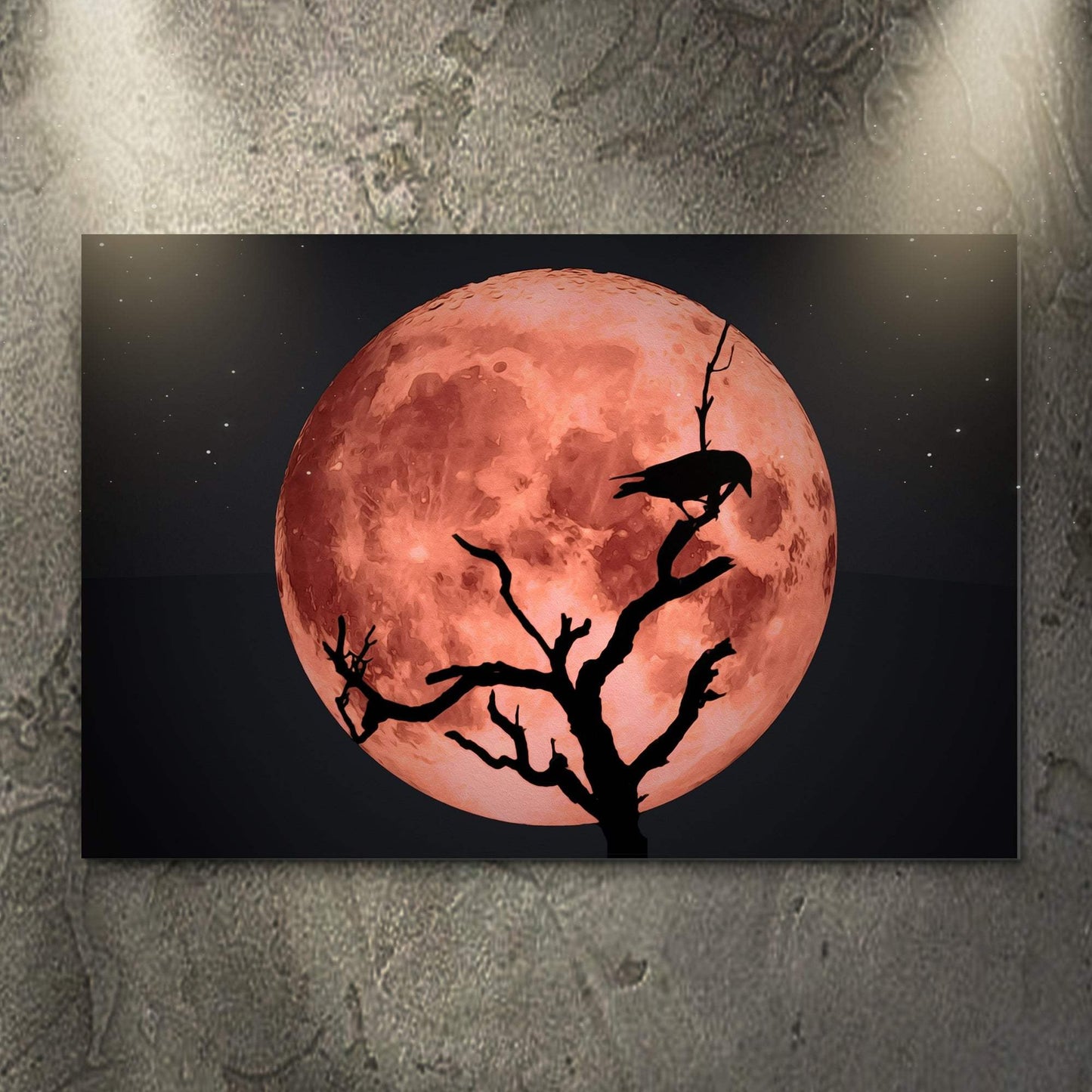 Crow And Blood Moon Canvas Wall Art - Tailored Canvases - Flyclothing LLC