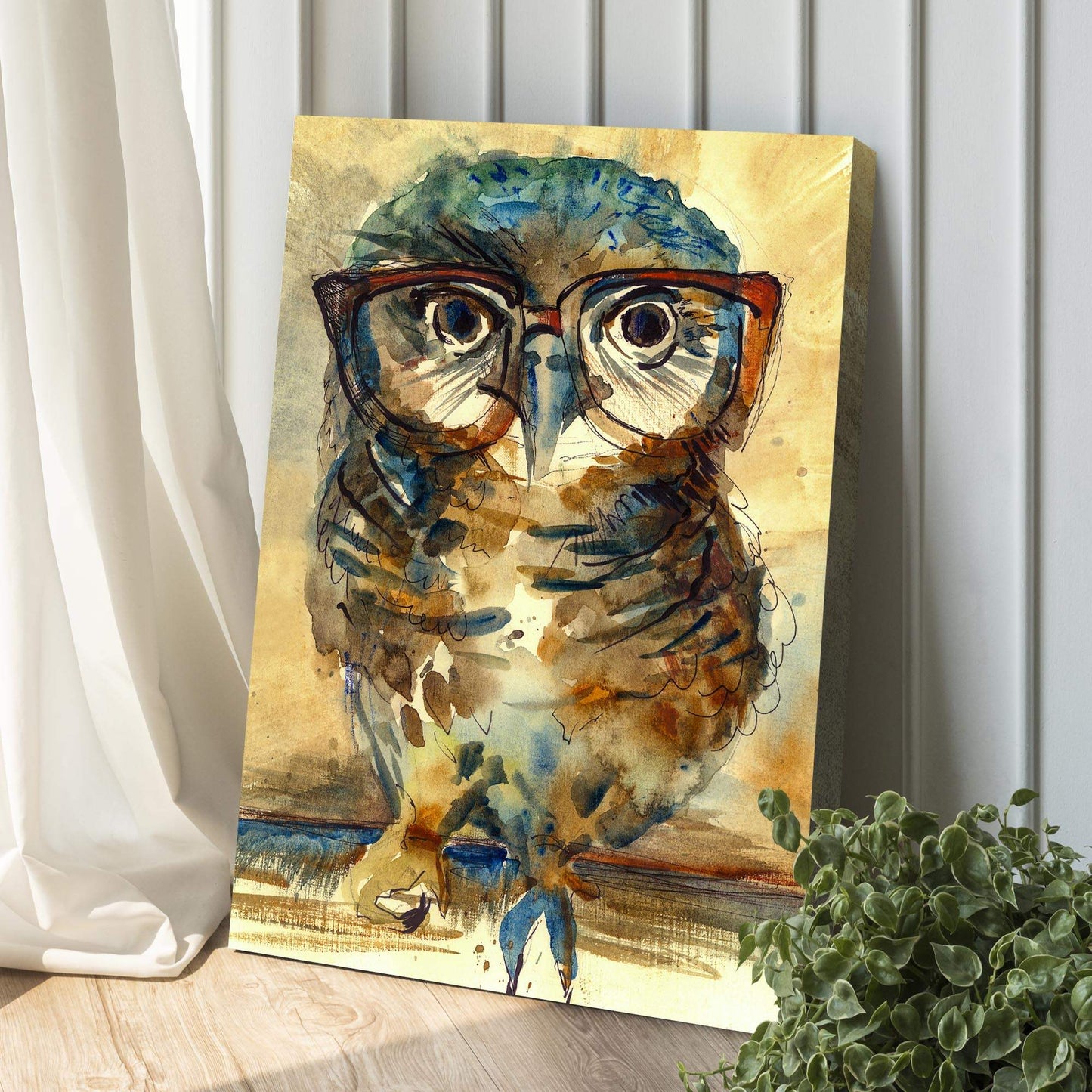 The Wise Owl Watercolor Portrait Canvas Wall Art - Tailored Canvases - Flyclothing LLC