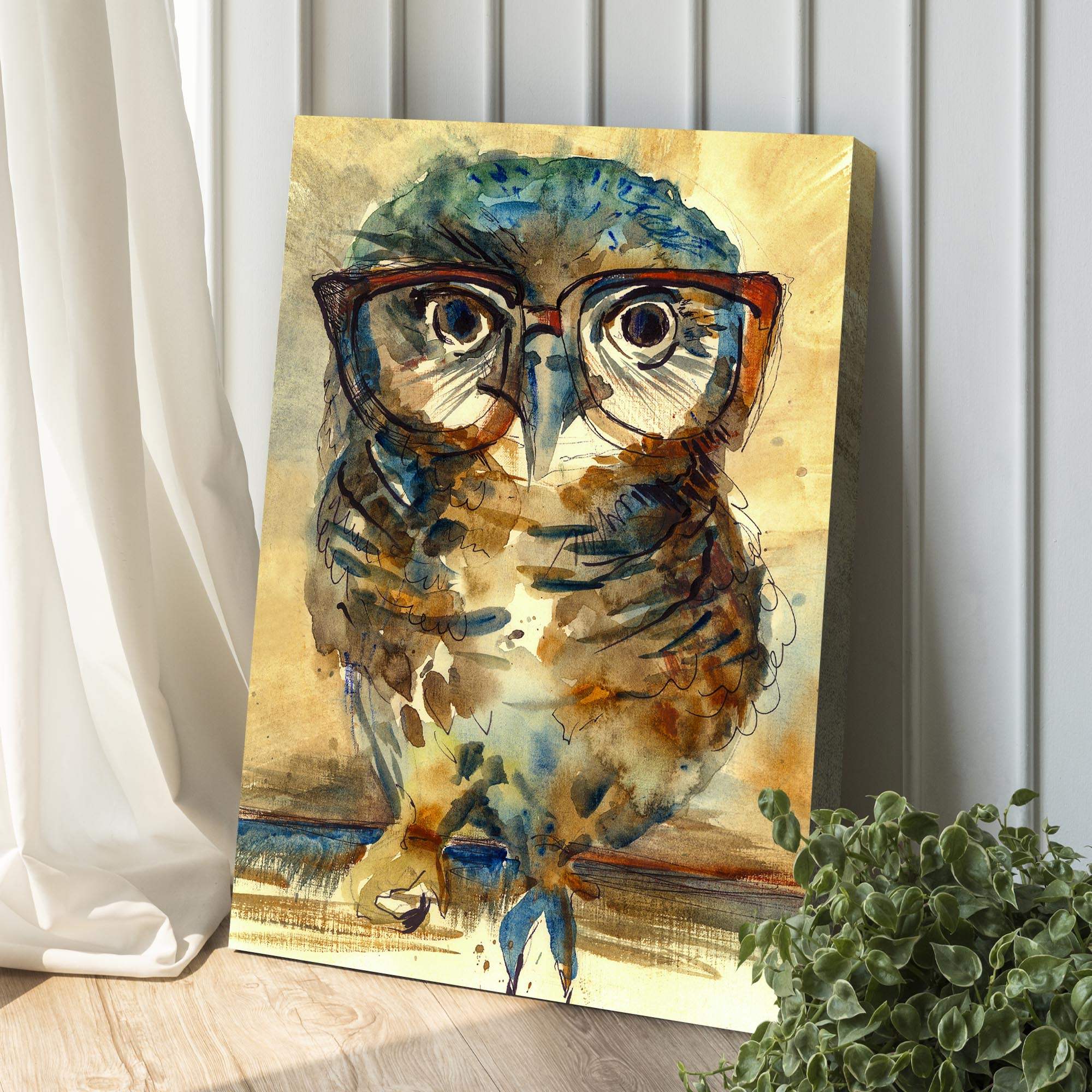 The Wise Owl Watercolor Portrait Canvas Wall Art - Tailored Canvases - Flyclothing LLC