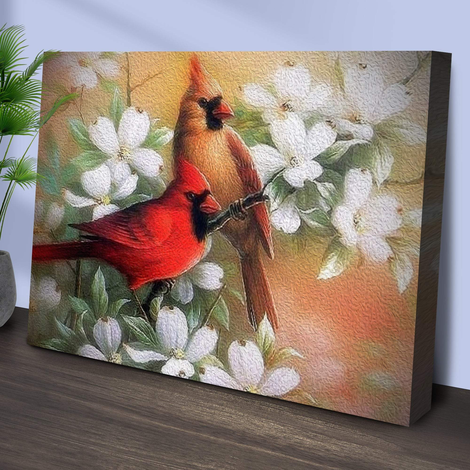Cardinals on Dogwood Painting Canvas Wall Art - Tailored Canvases - Flyclothing LLC