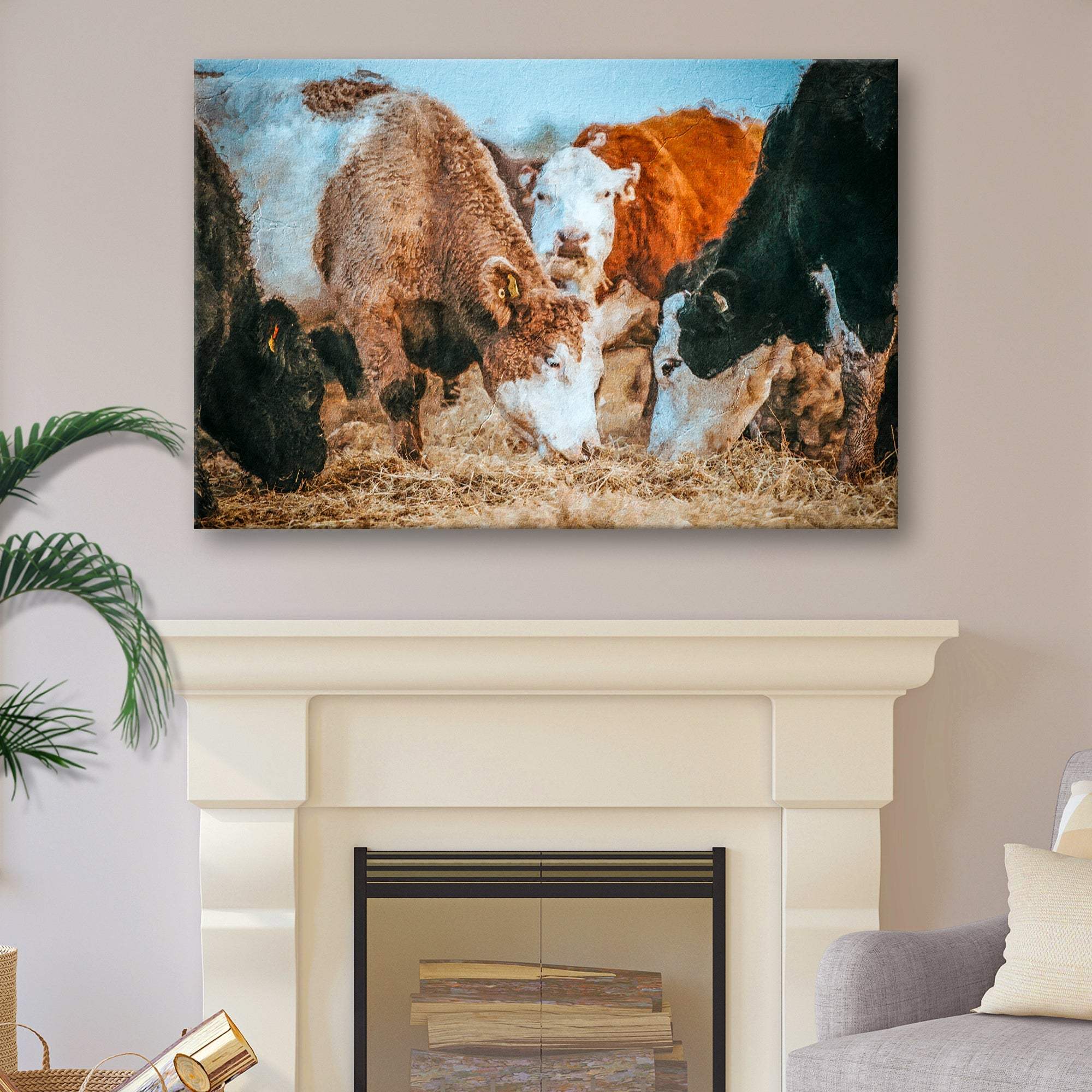 Family Of Hereford Cattle Canvas Wall Art - Tailored Canvases - Flyclothing LLC