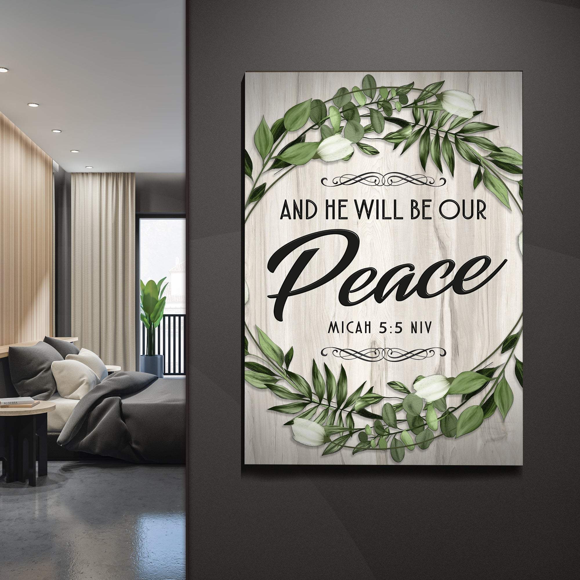Micah 5:5 NIV - And He Will Be Our Peace Scripture Sign - Tailored Canvases - Flyclothing LLC