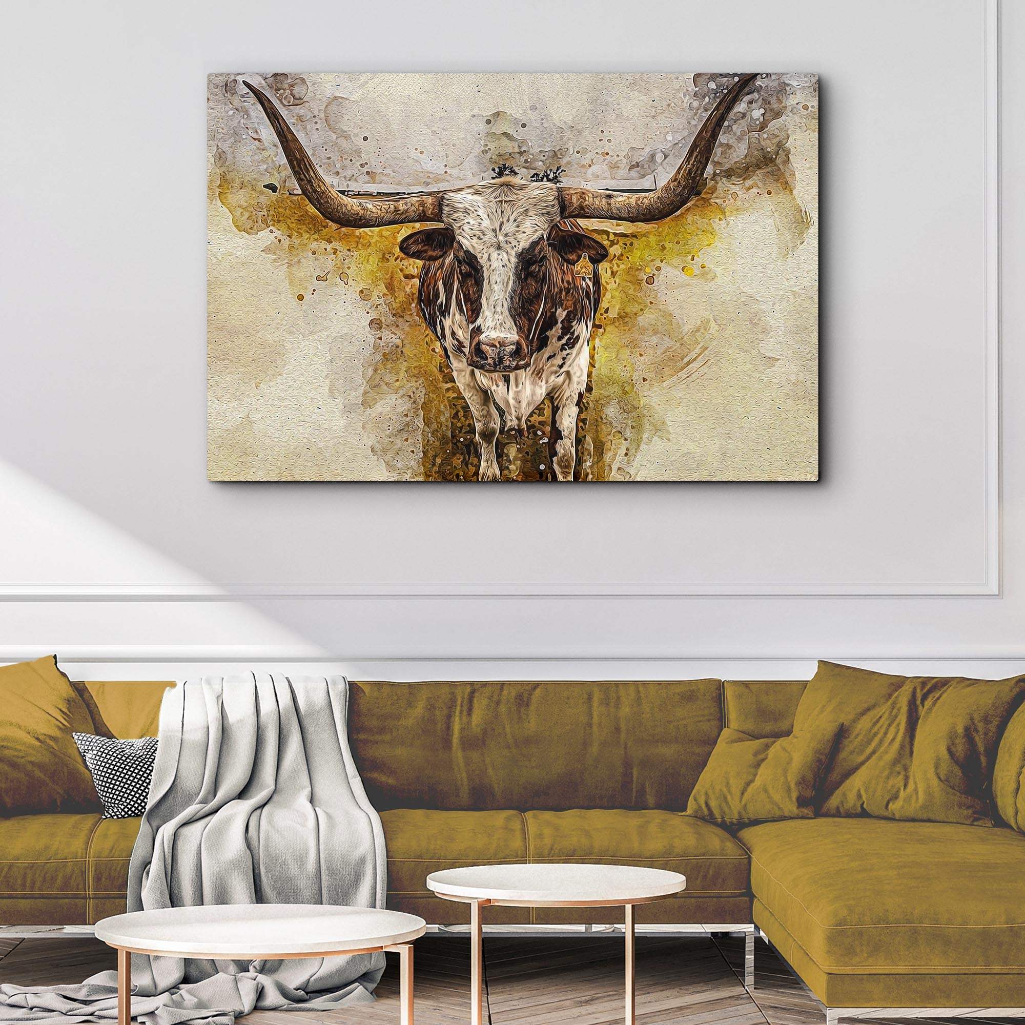 Texas Longhorn Watercolor Like Canvas Wall Art - Tailored Canvases - Flyclothing LLC