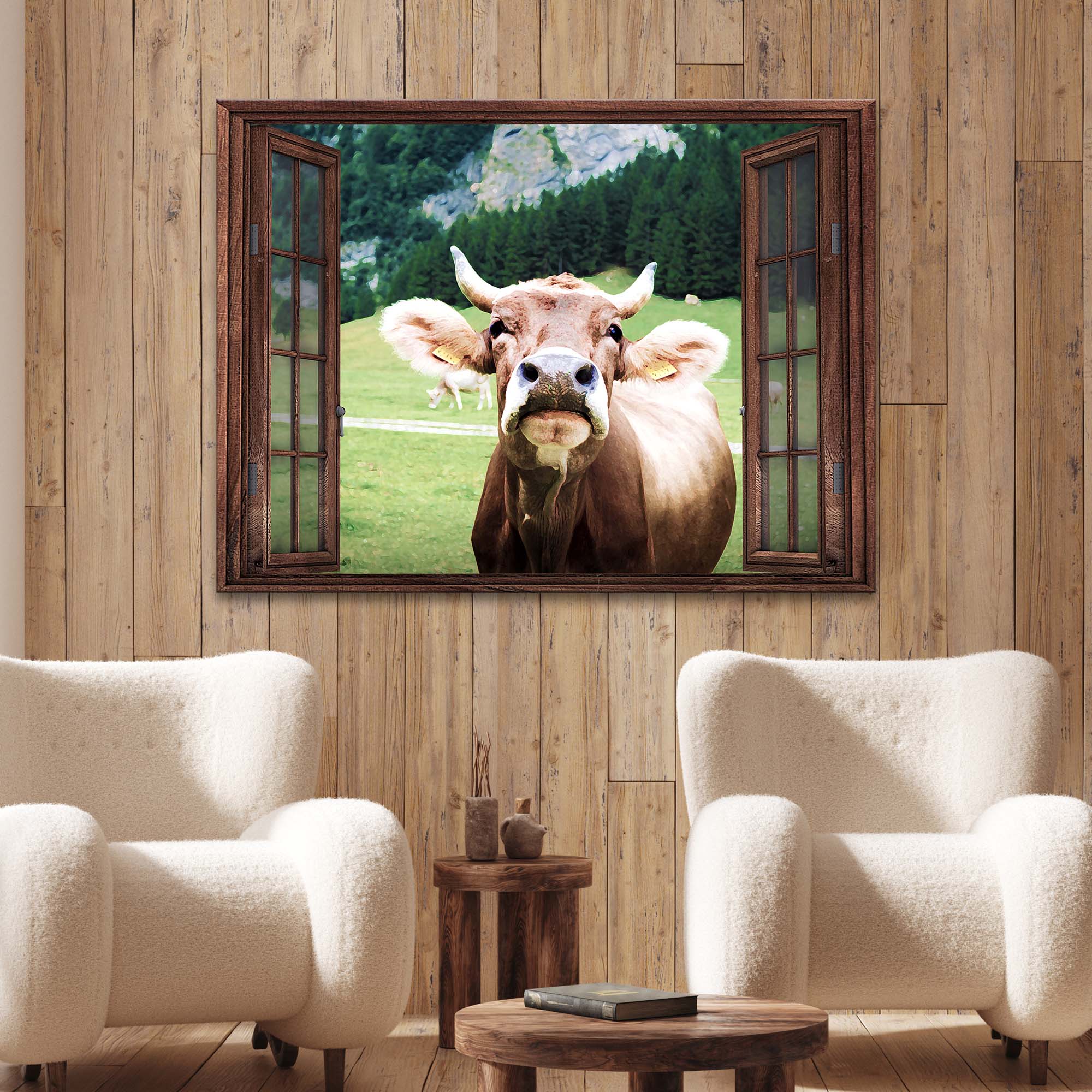 Cattle On Window Canvas Wall Art - Tailored Canvases - Flyclothing LLC