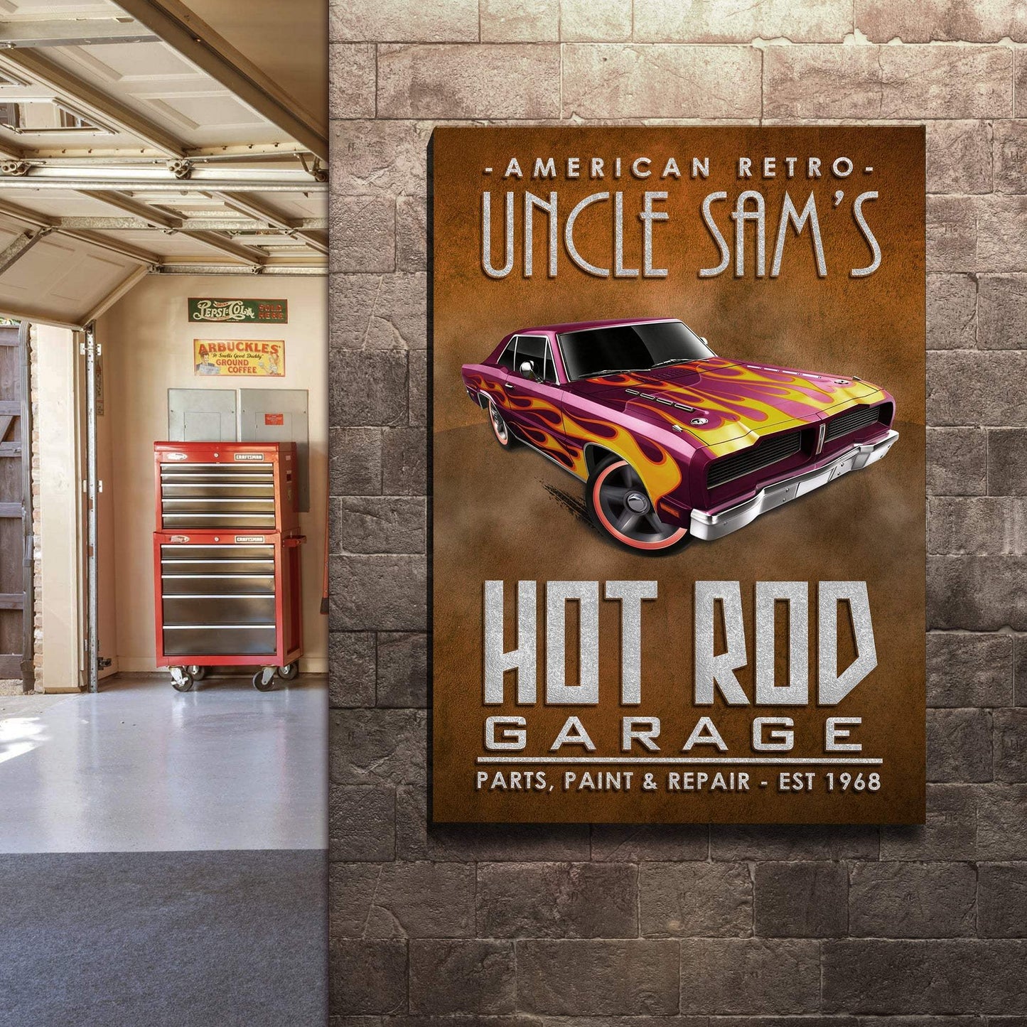 American Retro Garage Hot Rod Sign - Tailored Canvases - Flyclothing LLC