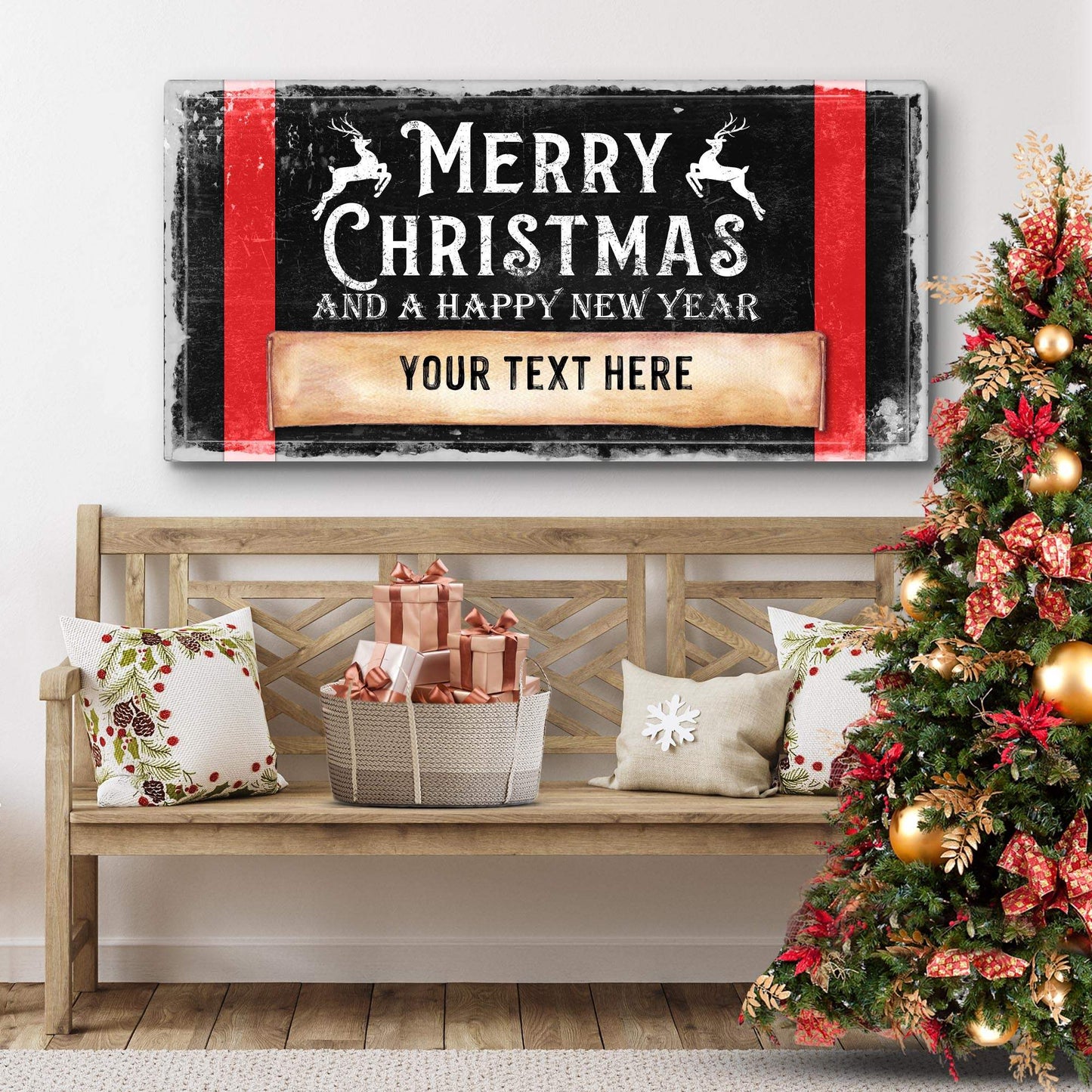 Merry Christmas And A Happy New Year Sign - Tailored Canvases - Flyclothing LLC