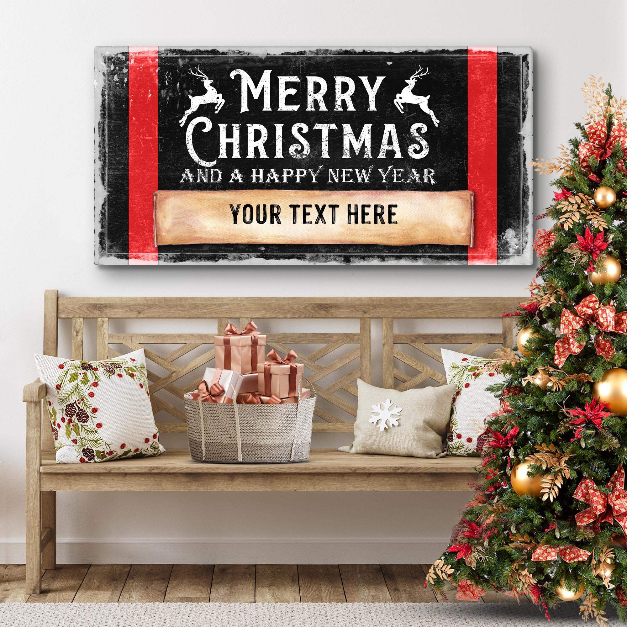 Merry Christmas And A Happy New Year Sign - Tailored Canvases - Flyclothing LLC