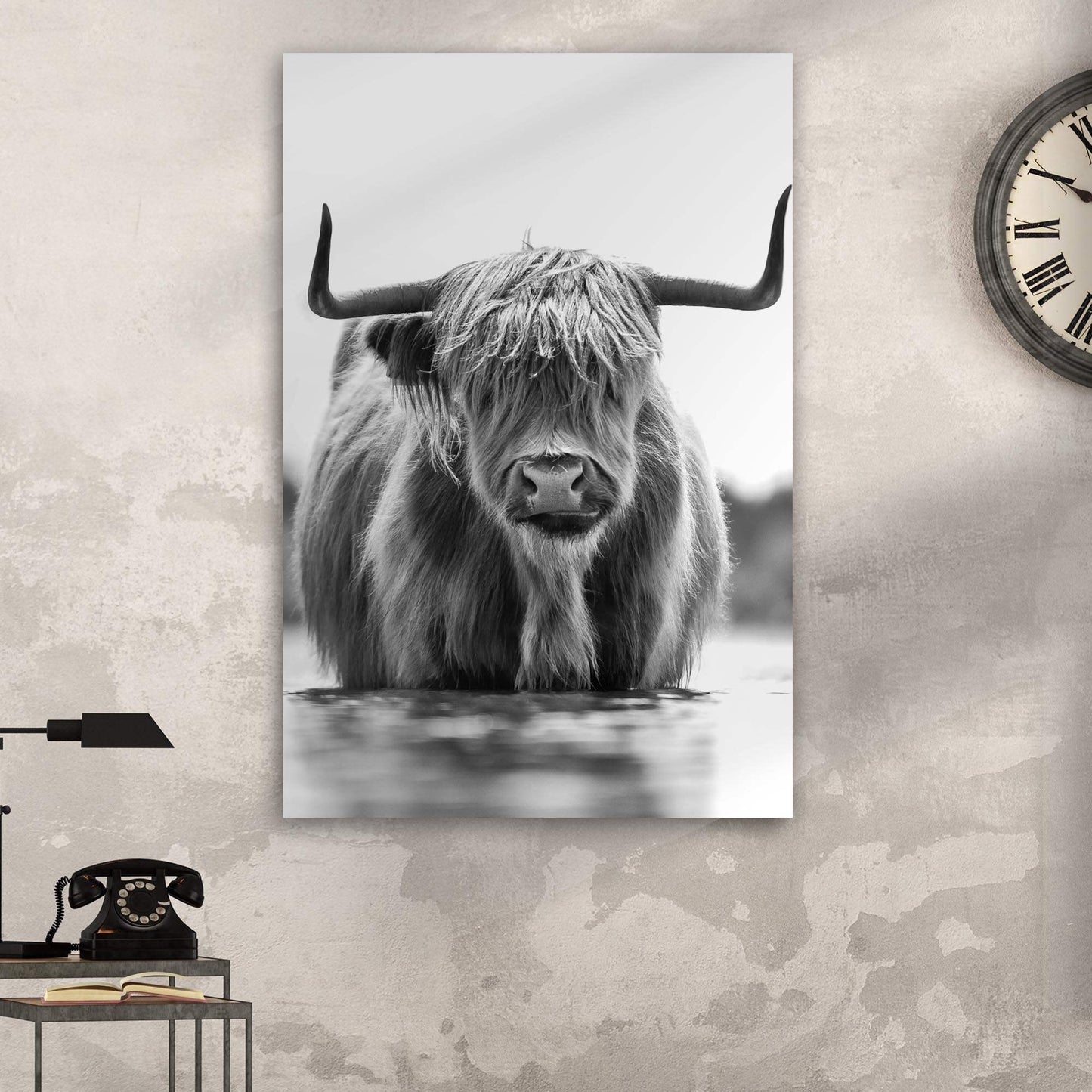 Grayscale Highland Cow Portrait Canvas Wall Art - Tailored Canvases - Flyclothing LLC