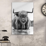 Grayscale Highland Cow Portrait Canvas Wall Art - Tailored Canvases - Flyclothing LLC