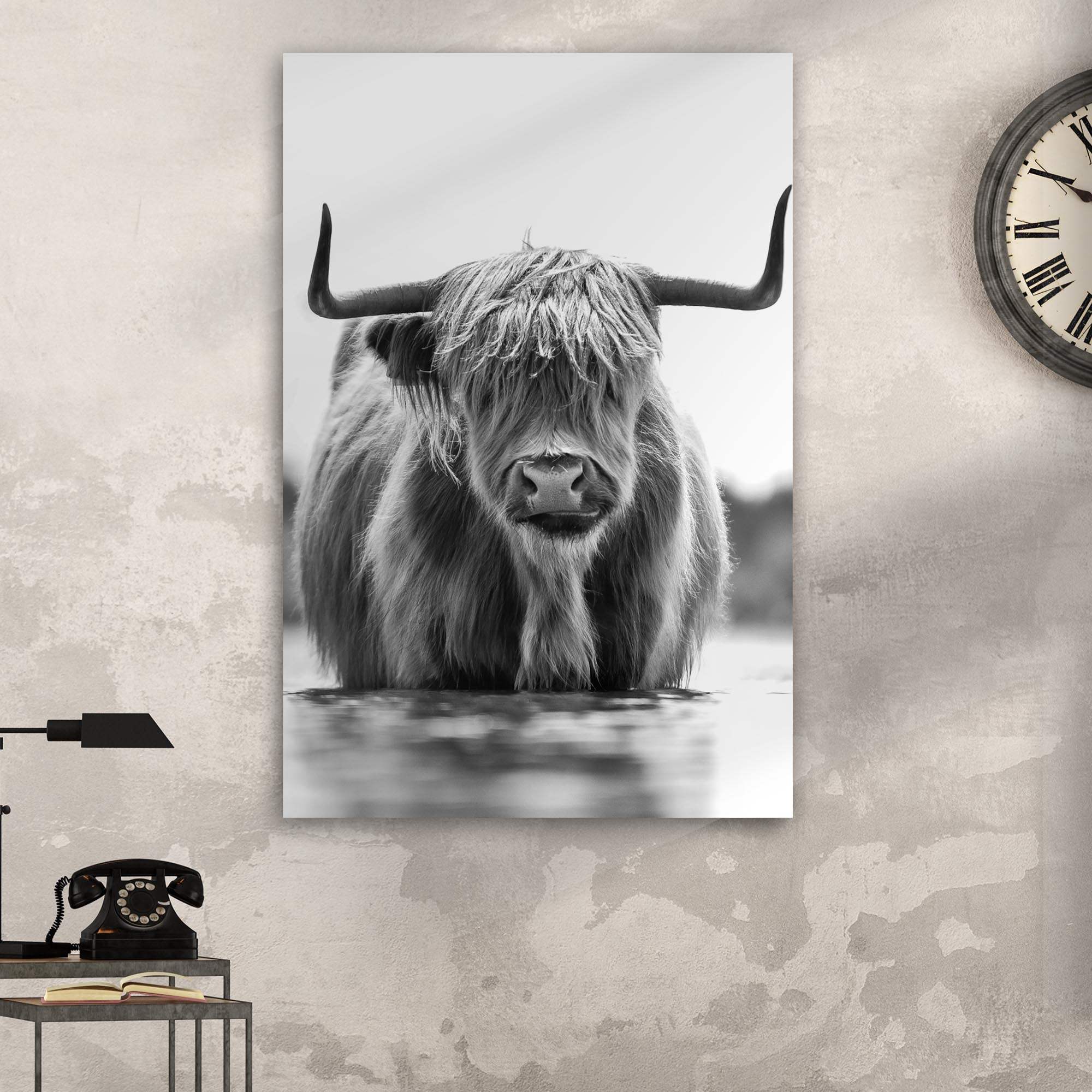 Grayscale Highland Cow Portrait Canvas Wall Art - Tailored Canvases - Flyclothing LLC