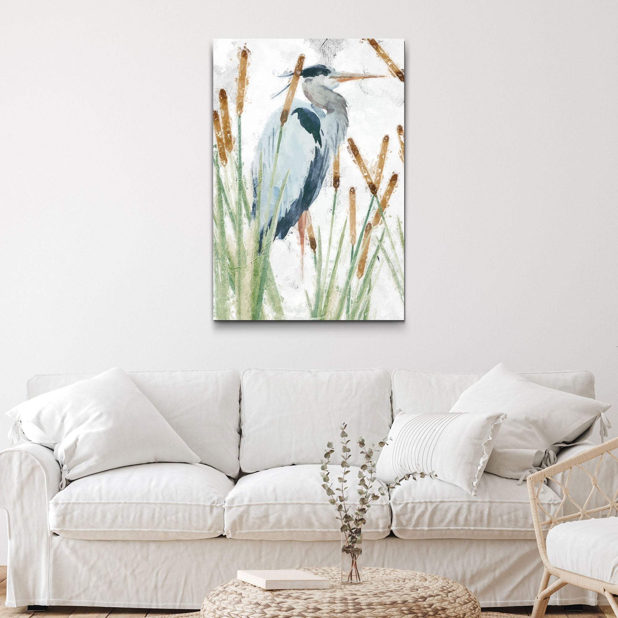 Heron In The Reeds Canvas Wall Art II - Tailored Canvases - Flyclothing LLC