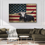 Longhorn Cattle American Flag Canvas Wall Art - Tailored Canvases - Flyclothing LLC