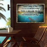 Teach A Man How To Fish And He'll Sit In A Boat And Drink Beer All Day Sign - Tailored Canvases - Flyclothing LLC