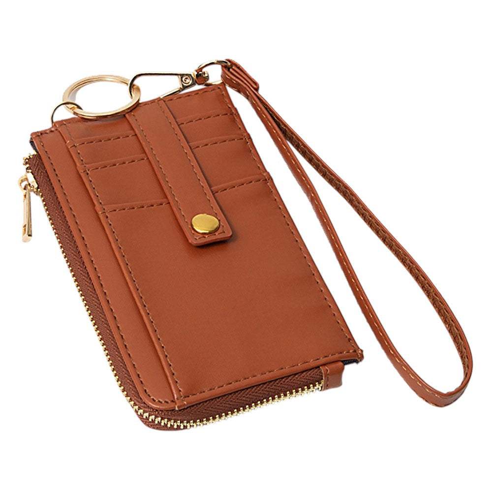 Faux Leather Basket Weave Flat Card Holder Wallet with Wristlet - Madeline Love - Flyclothing LLC