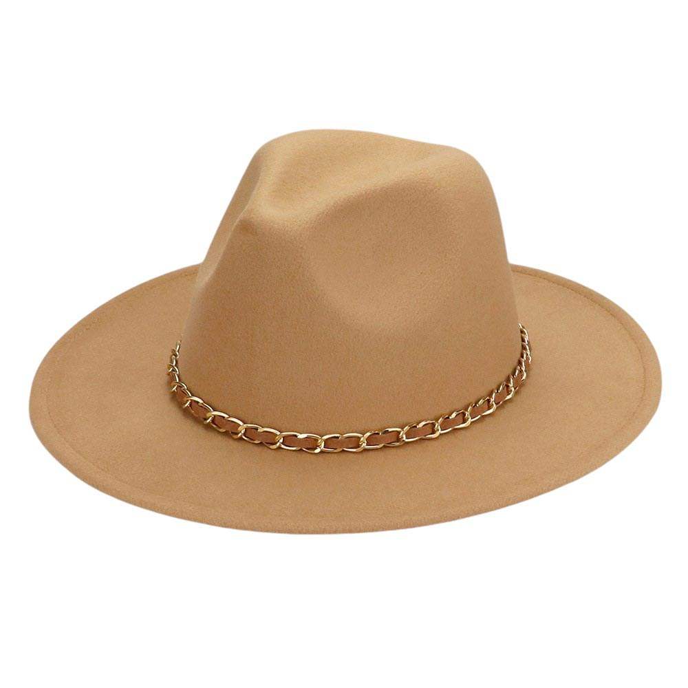 Faux Leather Braided Chain Band Pointed Fedora Hat - Madeline Love - Flyclothing LLC
