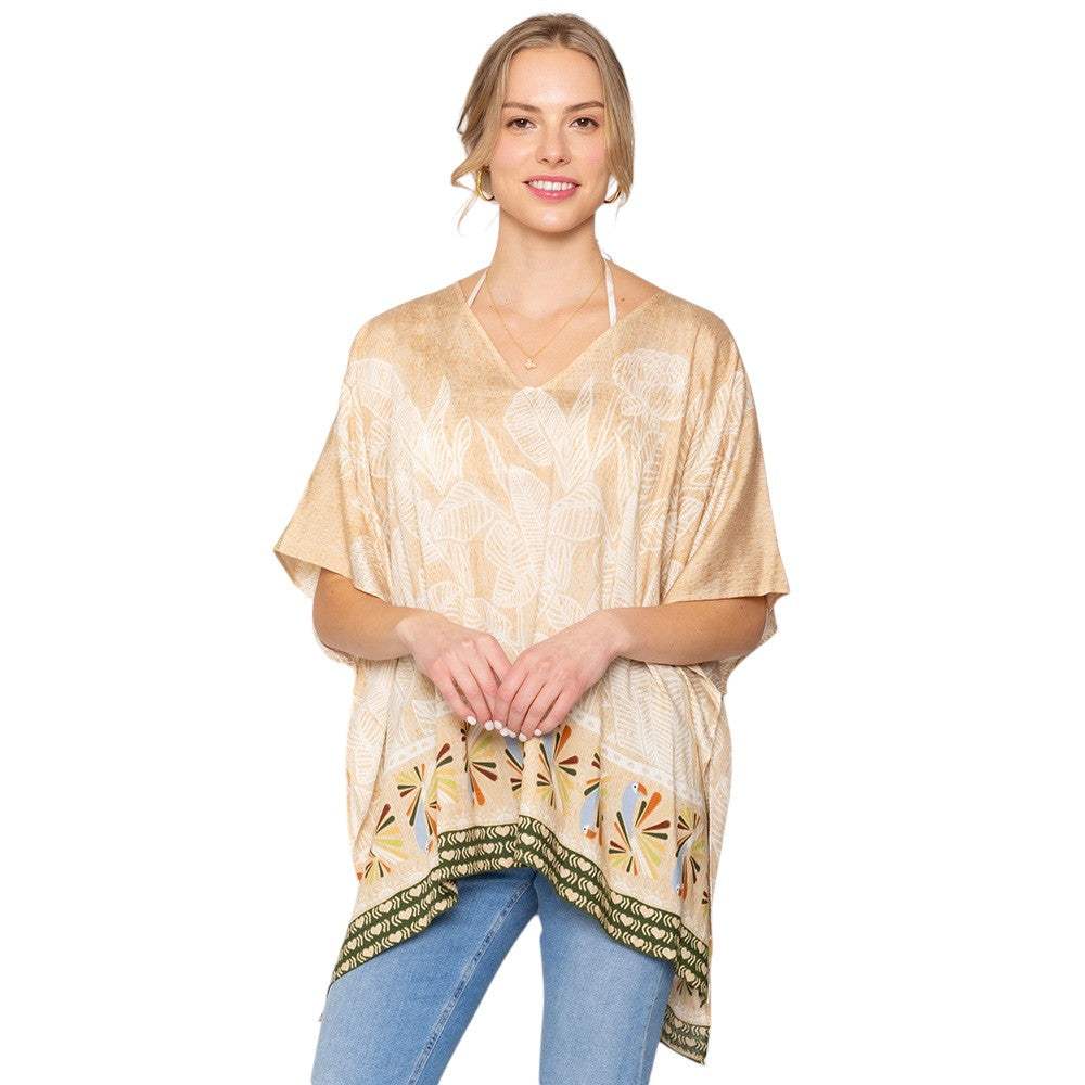 Leaf Print Cover Up Poncho - Madeline Love - Flyclothing LLC