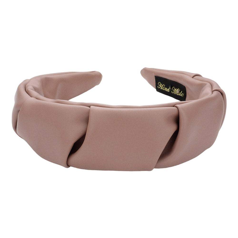 Pleated Solid Faux Leather Headband - Madeline Love - Flyclothing LLC