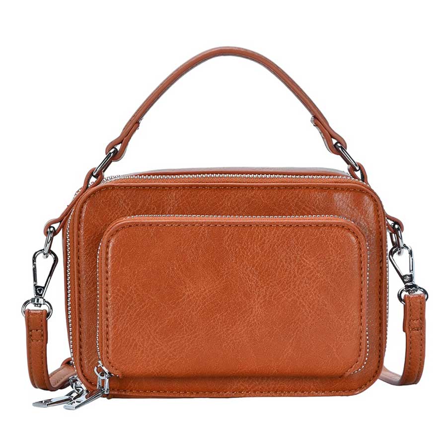 Solid Faux Leather Rectangle Tote Crossbody Bag - Madeline Love - Flyclothing LLC