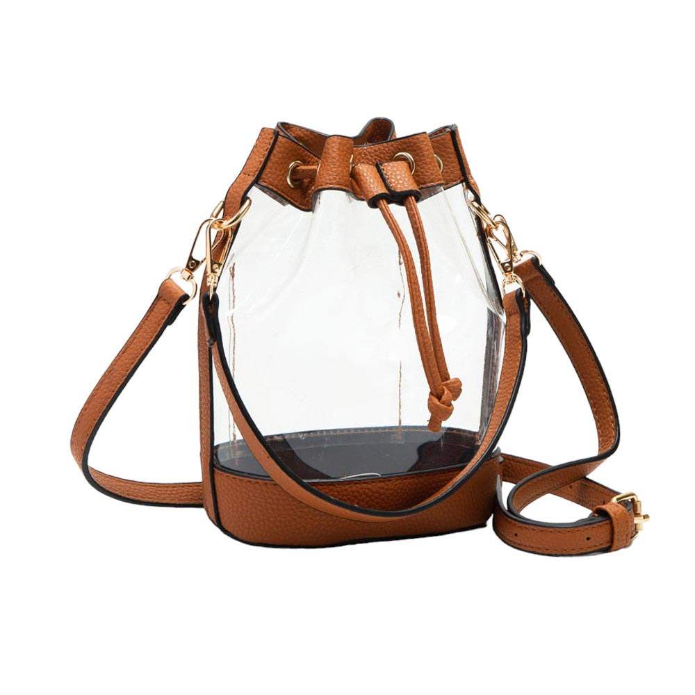 Solid Faux Leather Transparent Bucket Bag - Madeline Love - Flyclothing LLC