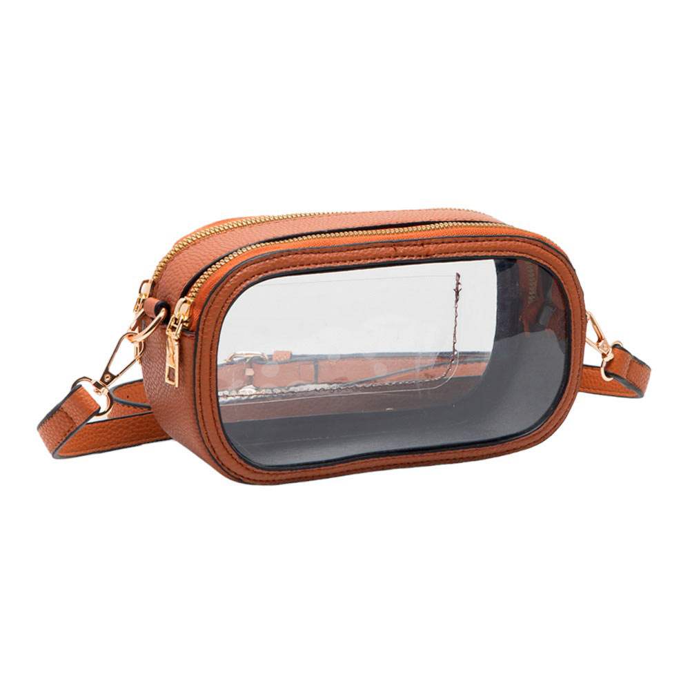 Solid Faux Leather Transparent Rectangle Crossbody Bag - Madeline Love - Flyclothing LLC