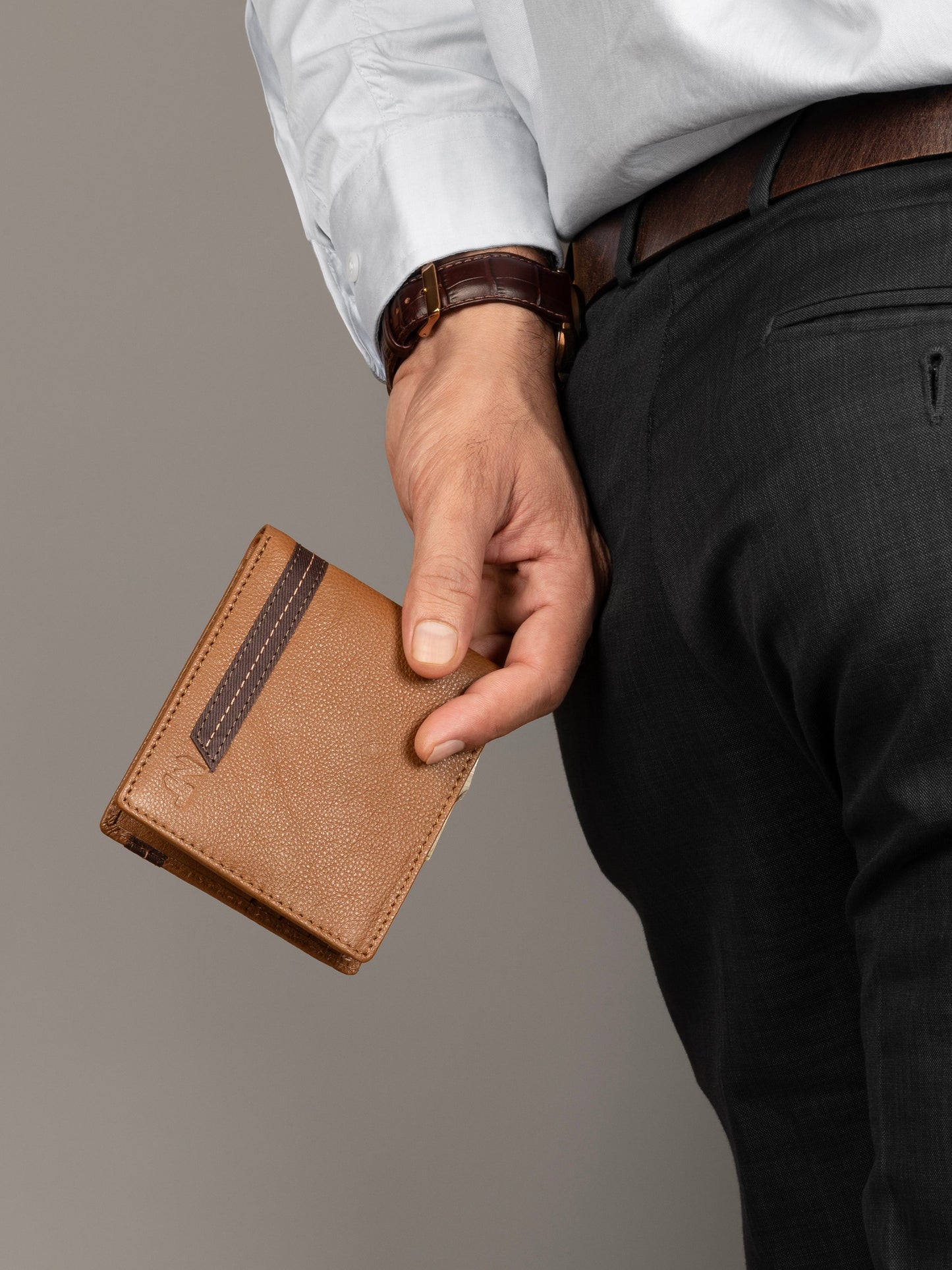 Stripe Brown Men's Wallet - Classy Leather Bags - Flyclothing LLC