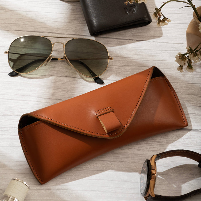 Tan Leather Sunglasses Case - Classy Leather Bags - Flyclothing LLC