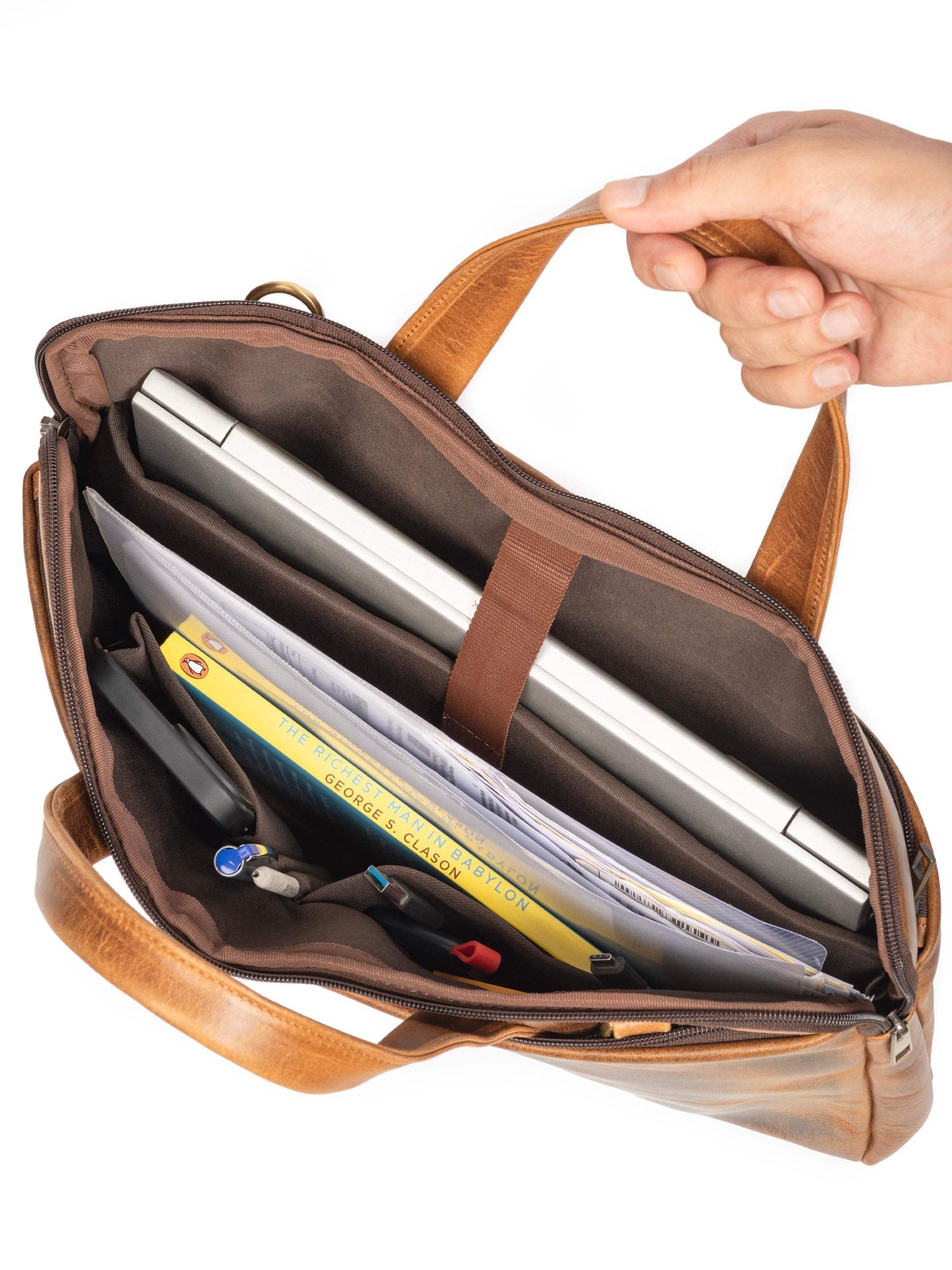 Harbor Laptop Briefcase, Tan - Classy Leather Bags - Flyclothing LLC