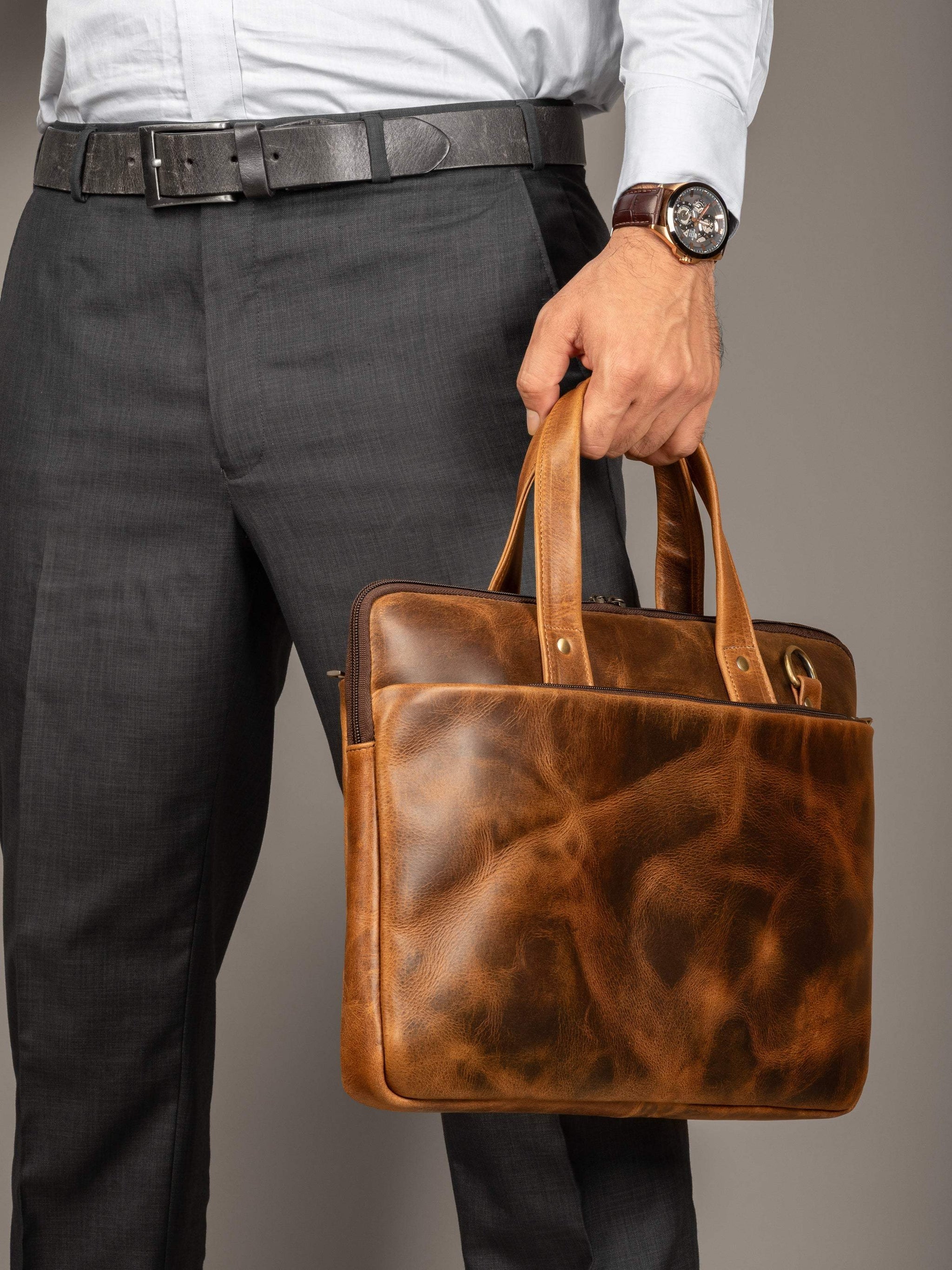 Harbor Laptop Briefcase, Tan - Classy Leather Bags - Flyclothing LLC