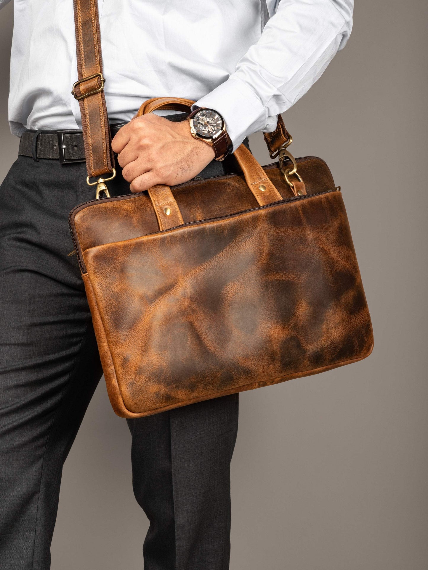 Harbor Laptop Briefcase, Tan - Classy Leather Bags - Flyclothing LLC