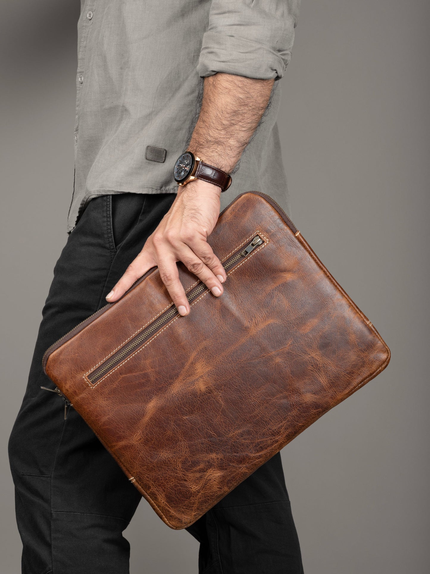 Tan Laptop Sleeve - Classy Leather Bags - Flyclothing LLC